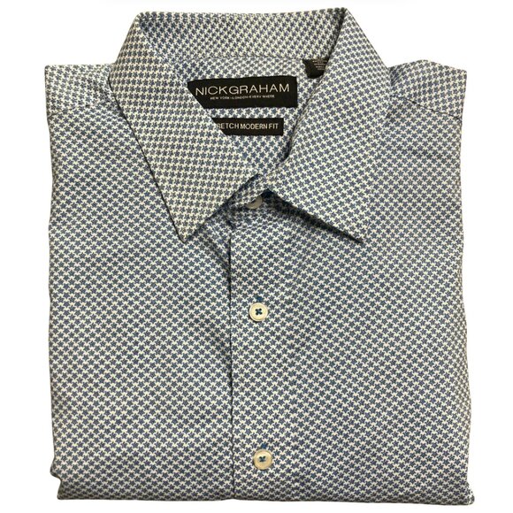 Nick Graham Other - Nick Graham Blue Geometric Stretch Modern Fit Dress Shirt Men's Large